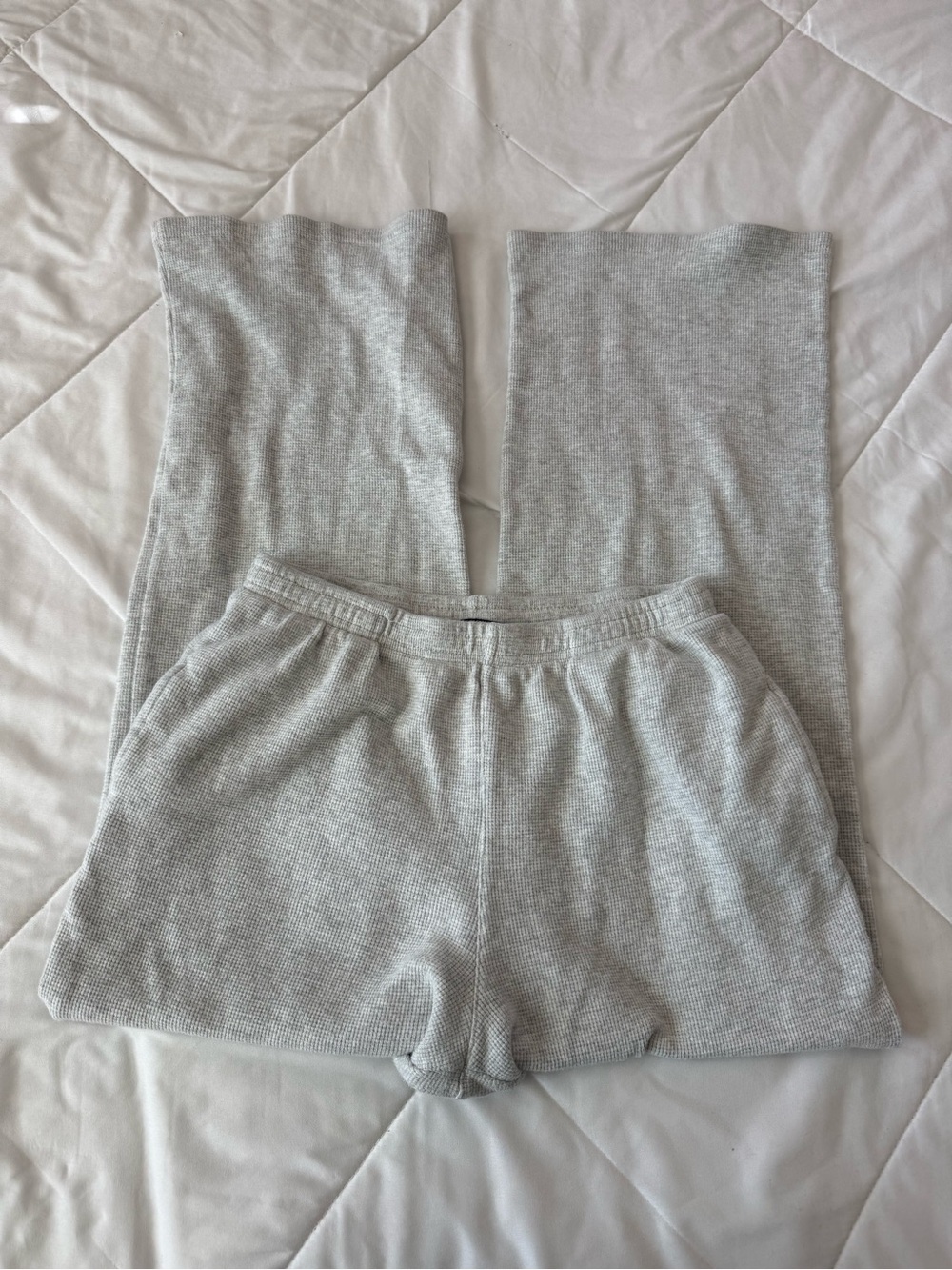 Brandy Melville Light Gray Ribbed Straight-Leg Pants